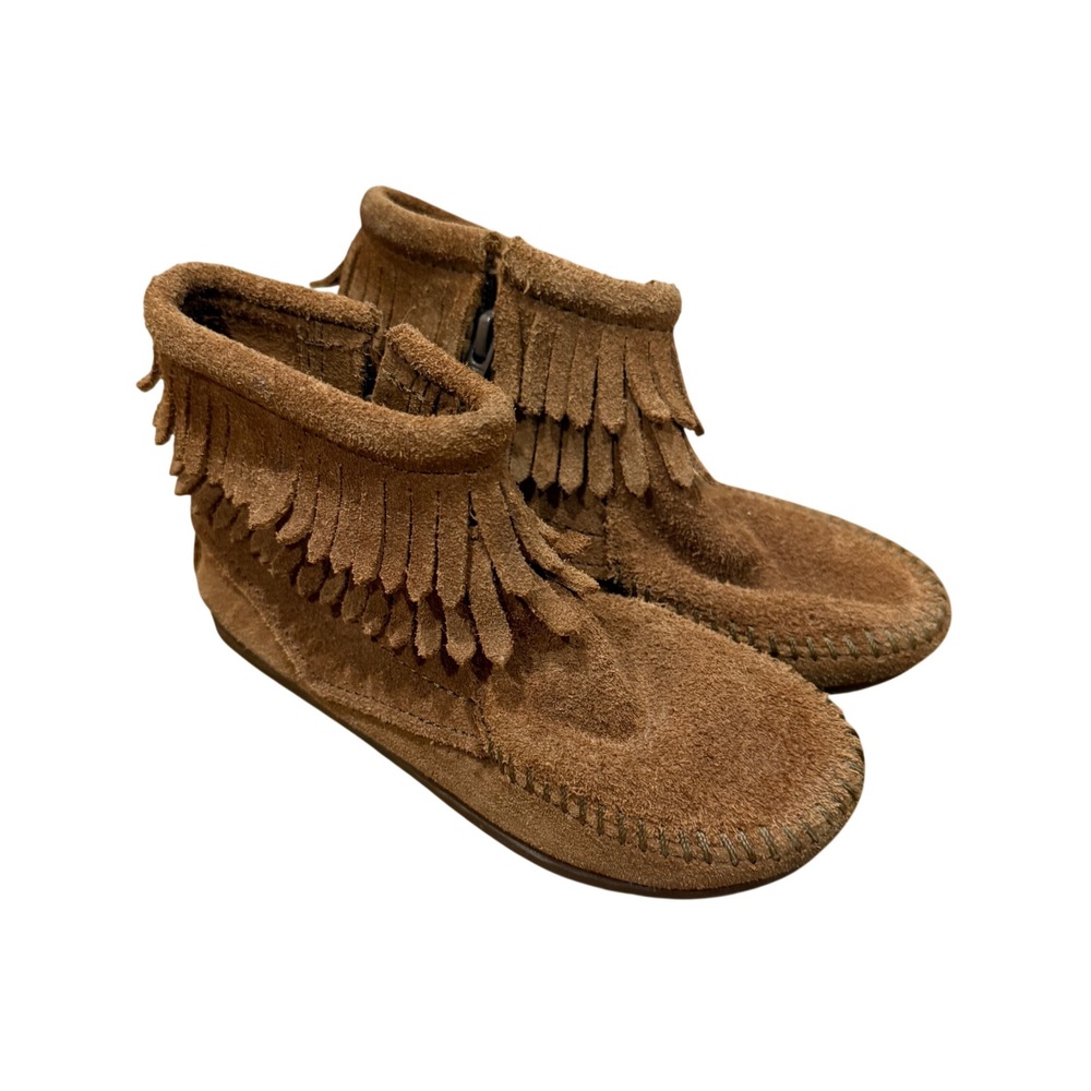 Minnetonka Brown Suede Fringed Ankle Boots Youth Girls Size 12 Casual Western